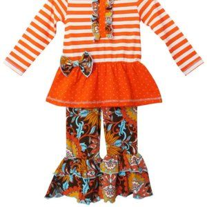 Autumn Floral & Striped Ruffle Outfit Set